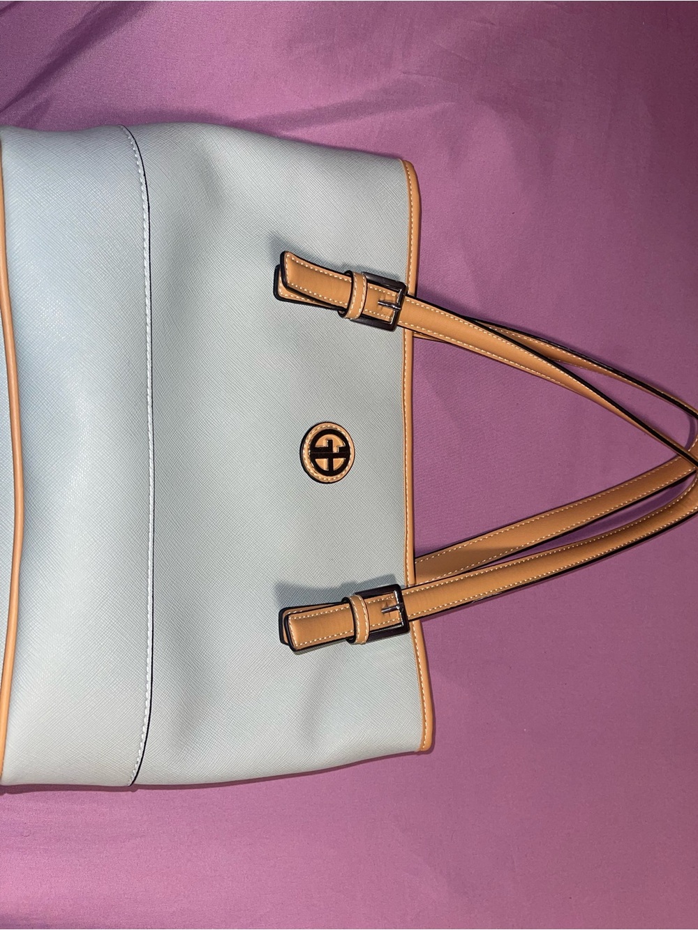 Giani Bernini Light Blue Tote with Tan Trim